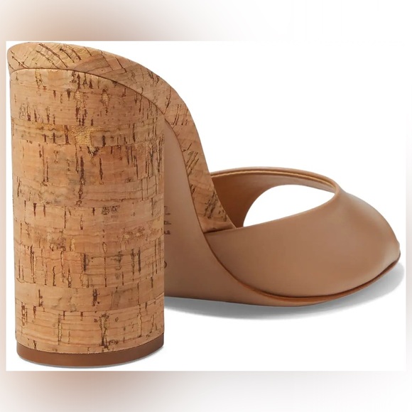 Schutz Kaycee Sandal Nude Deluxe Napa True Beige Cork Heel Peep Toe Shoe 6.5 - Picture 5 of 8